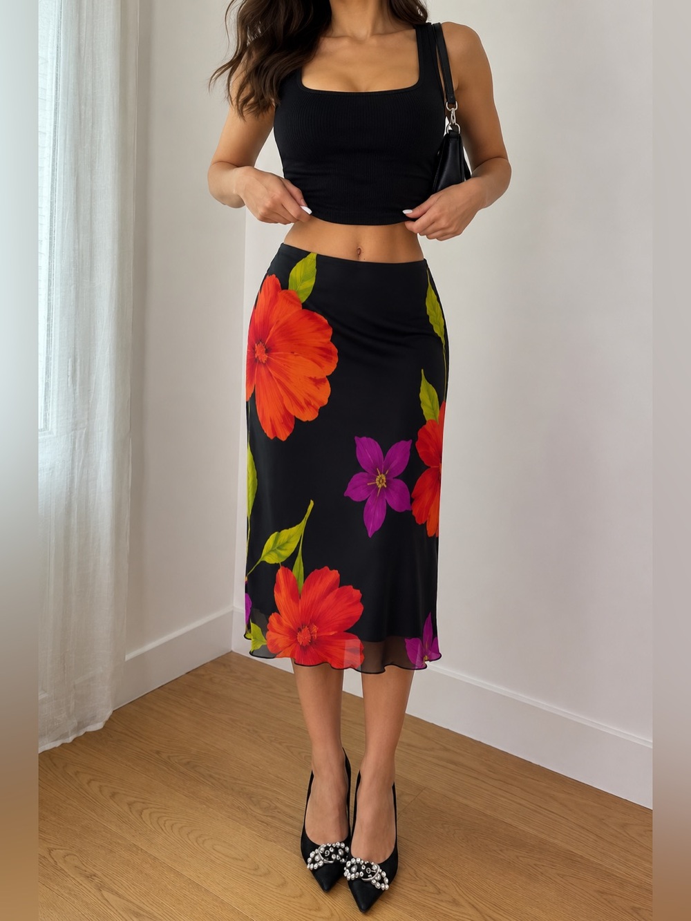 Lily Y2K Low Rise Vintage Floral A-Line Midi Boho Fairycore Romantic skirt S-M
